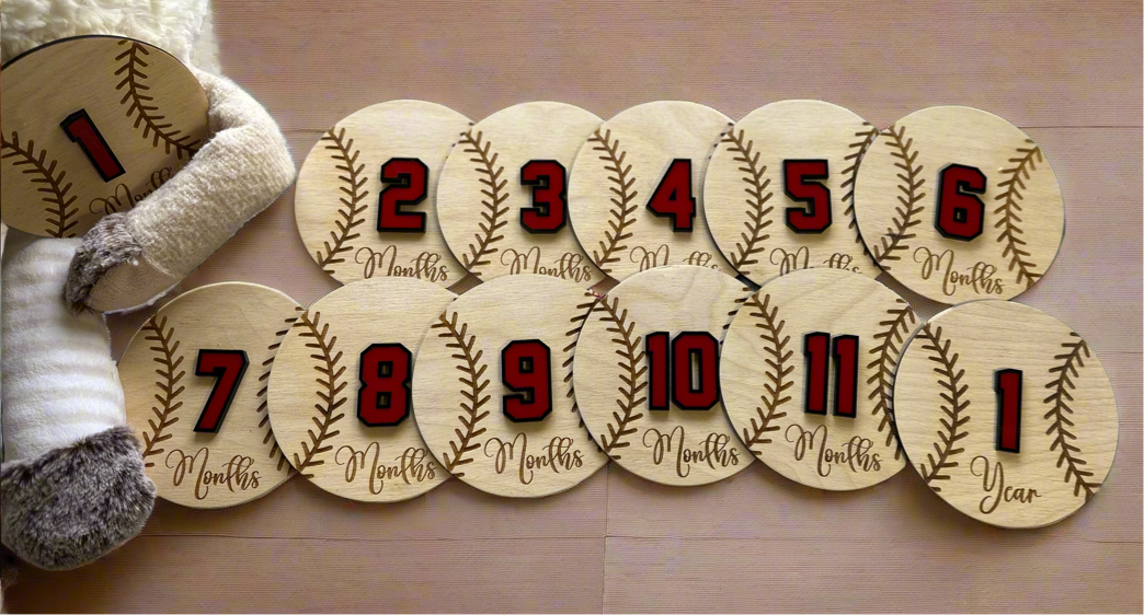 Baseball Baby Milestone | Baby Shower Gift | Newborn Boy or Girl | Softball Theme | Personalized Baby Gift - Lolly and Pops Handcrafted Gifts and Decor