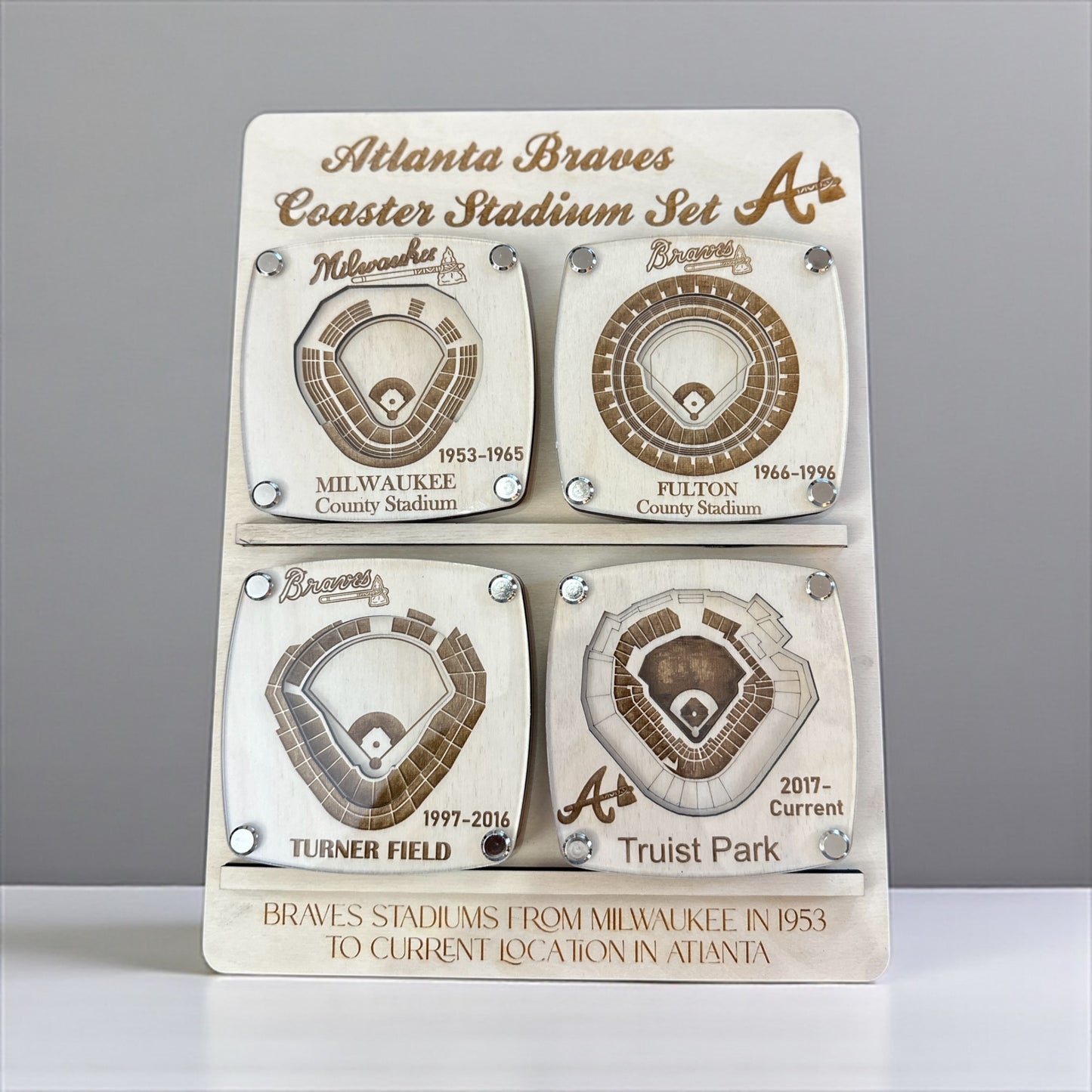 4 Pack Atlanta Baseball Stadium Coasters - Lolly and Pops Handcrafted Gifts and Decor
