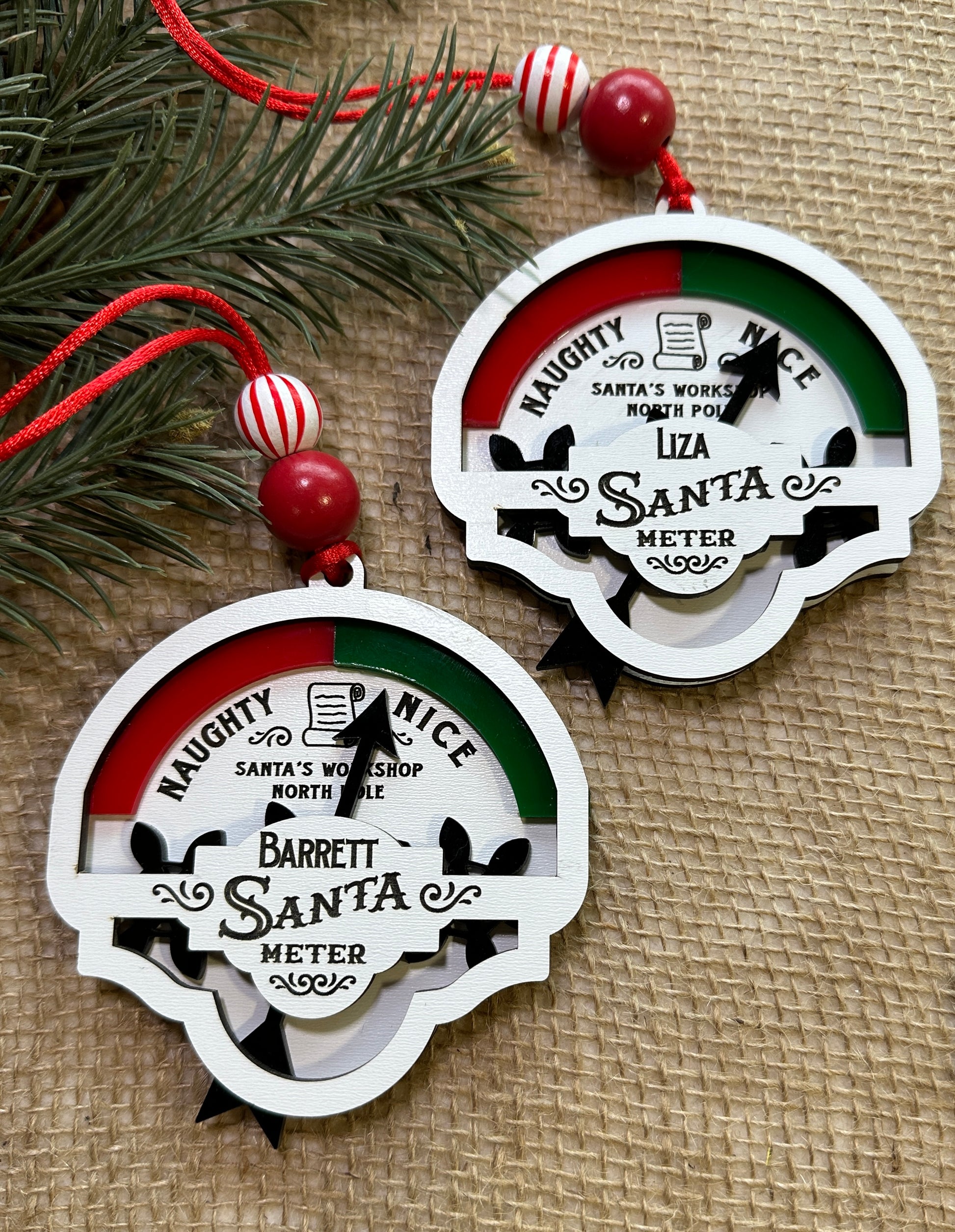 Santa Meter Ornament – Personalized Naughty or Nice Indicator with Working Gears - Lolly and Pops Handcrafted Gifts and Decor