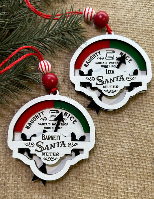 Santa Meter Ornament – Personalized Naughty or Nice Indicator with Working Gears - Lolly and Pops Handcrafted Gifts and Decor