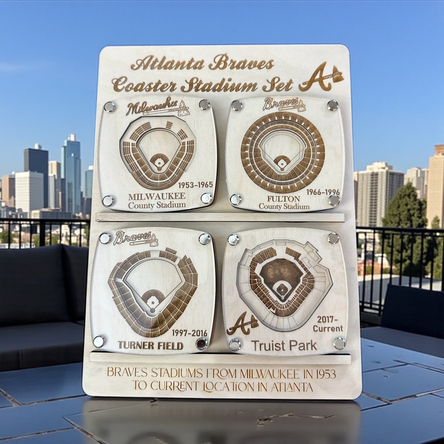 4 Pack Atlanta Baseball Stadium Coasters - Lolly and Pops Handcrafted Gifts and Decor