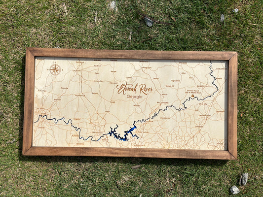 Etowah River 3D Framed Picture Map,  Wooden Engraved Map - Lolly and Pops Handcrafted Gifts and Decor