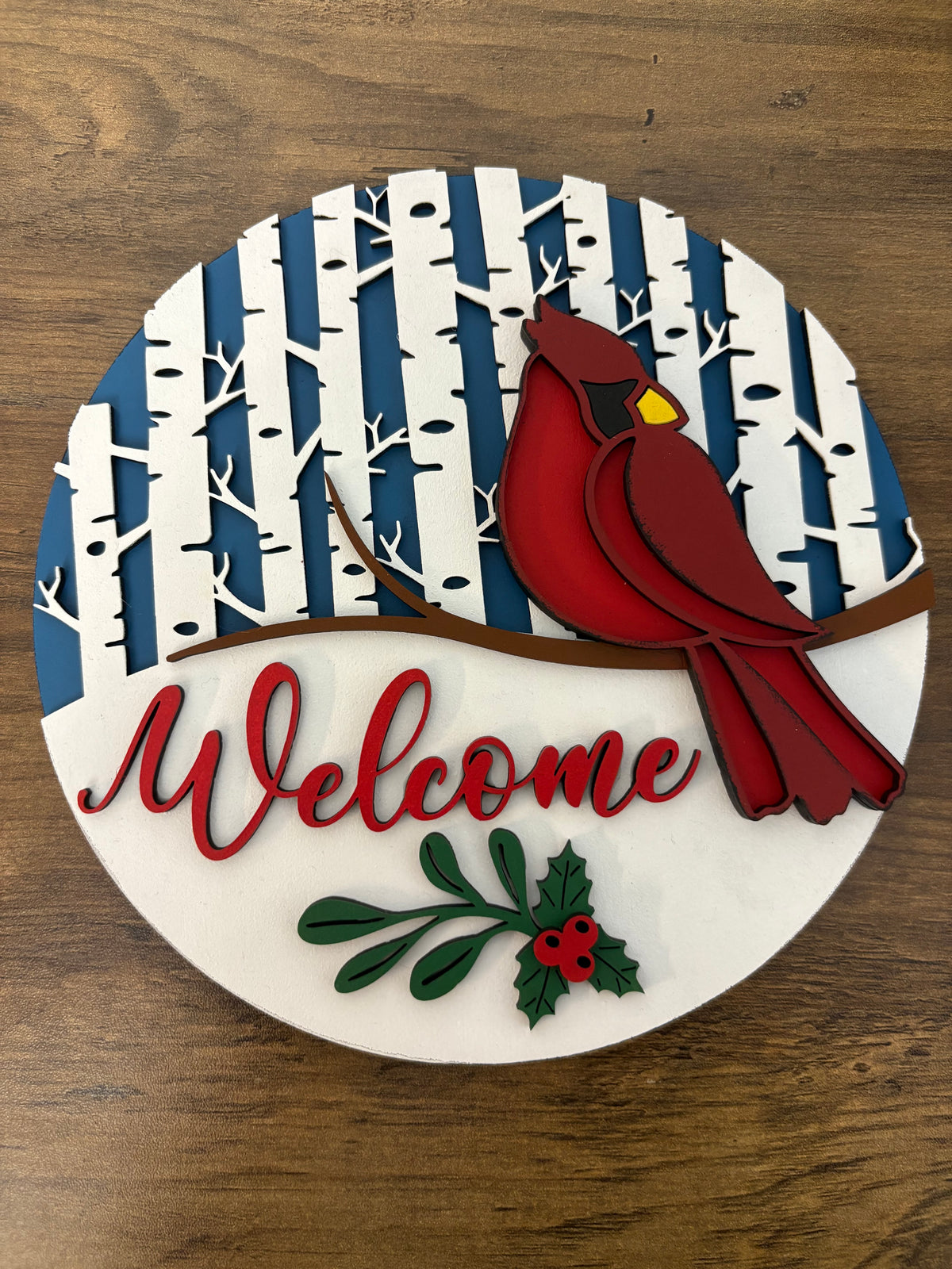Welcome Cardinal Round - Lolly and Pops Handcrafted Gifts and Decor