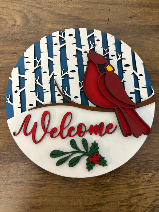 Welcome Cardinal Round - Lolly and Pops Handcrafted Gifts and Decor