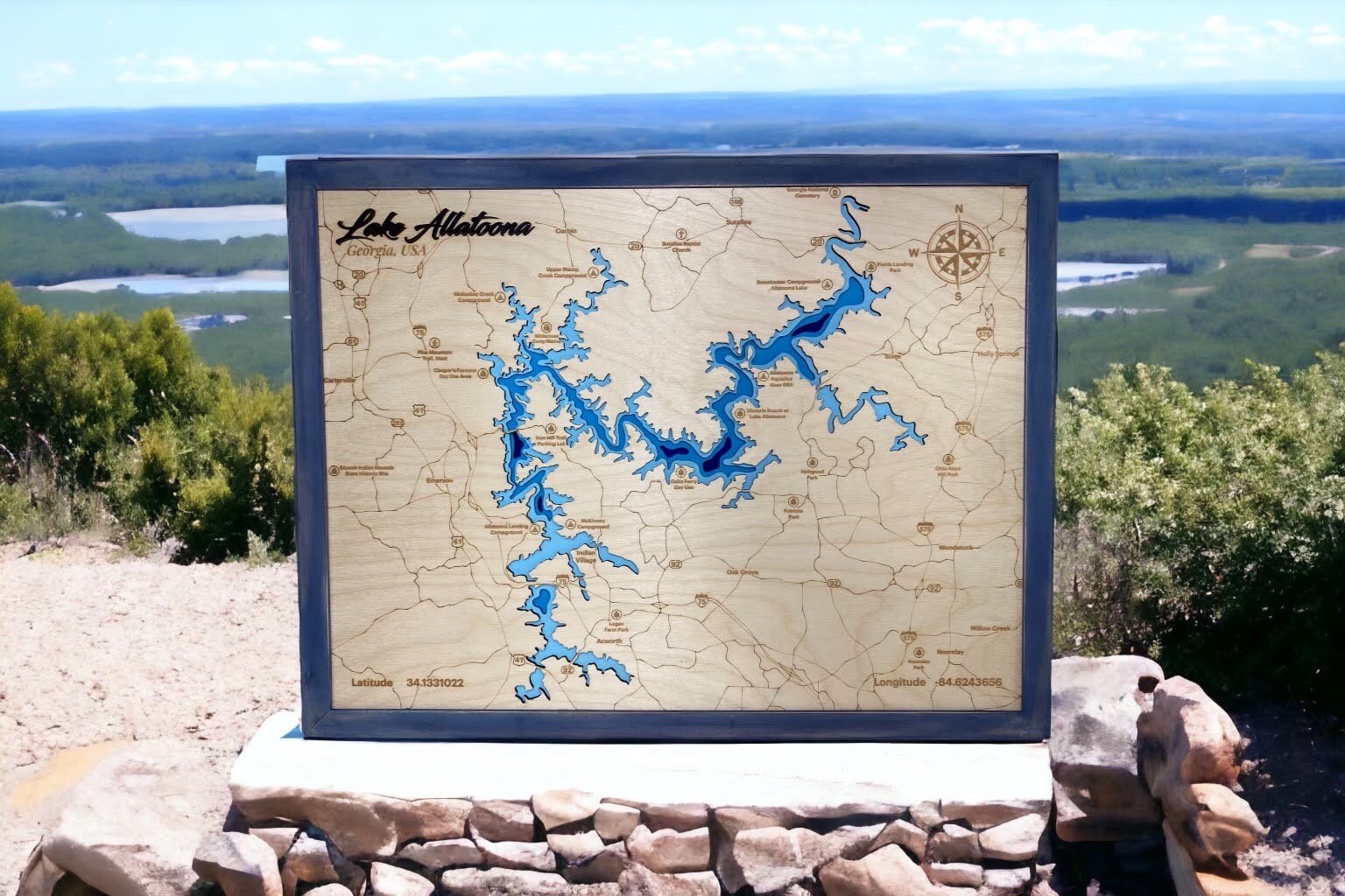 Hilton Head 3D Framed Picture Map,  Wooden Engraved Map, - Lolly and Pops Handcrafted Gifts and Decor
