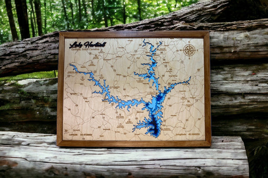 Custom Lake or Coastal 3D Framed Picture Map Wooden Engraved Map - Lolly and Pops Handcrafted Gifts and Decor