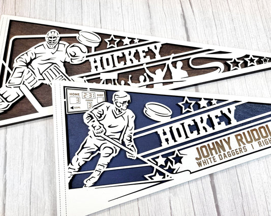 Hockey Custom Pennant Hockey Senior Gift Pennant Hockey Trophy Personalized Pennant Hockey Award - Lolly and Pops Handcrafted Gifts and Decor