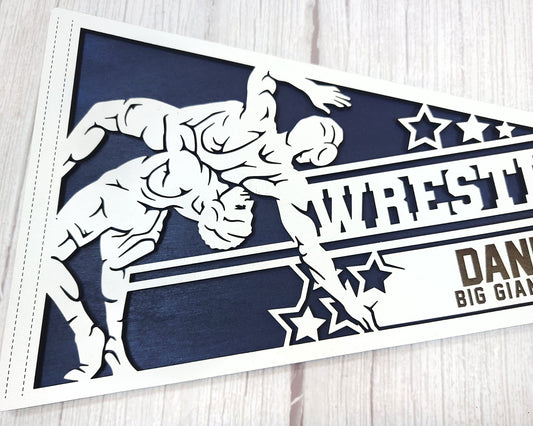 Wrestling Custom Pennant Wrestling Senior Gift Pennant Wrestling Trophy Personalized Pennant Wrestling Award - Lolly and Pops Handcrafted Gifts and Decor