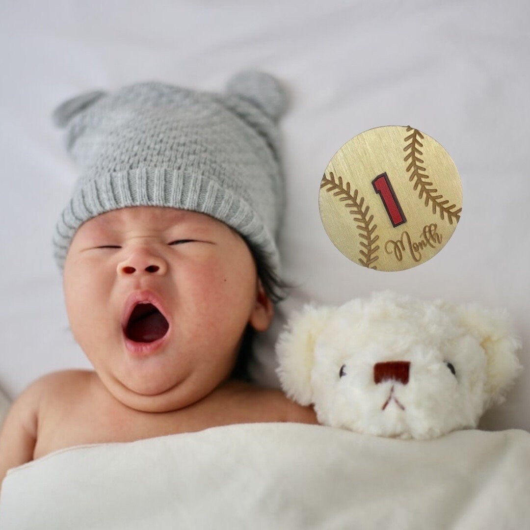 Baseball Baby Milestone | Baby Shower Gift | Newborn Boy or Girl | Softball Theme | Personalized Baby Gift - Lolly and Pops Handcrafted Gifts and Decor