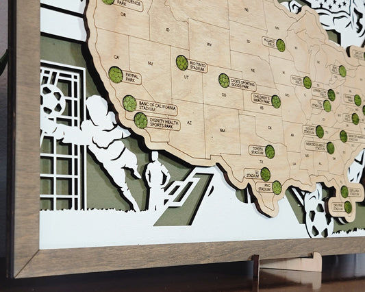 3D Soccer Stadium Map Family Memories Stadium Tracker Bucket list Custom Framed - Lolly and Pops Handcrafted Gifts and Decor