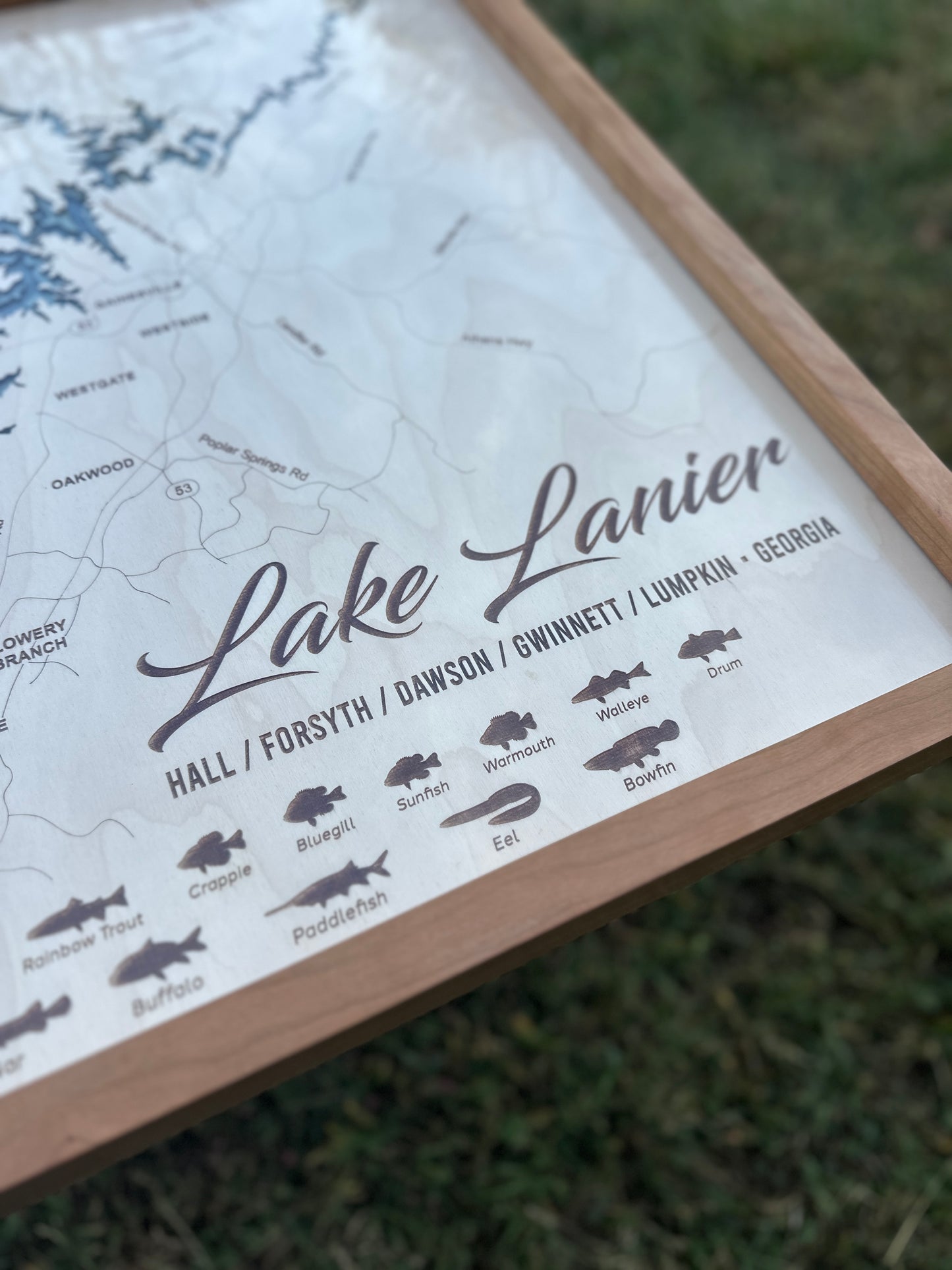 Jackson Lake 3D Framed Picture Map,  Wooden Engraved Map,