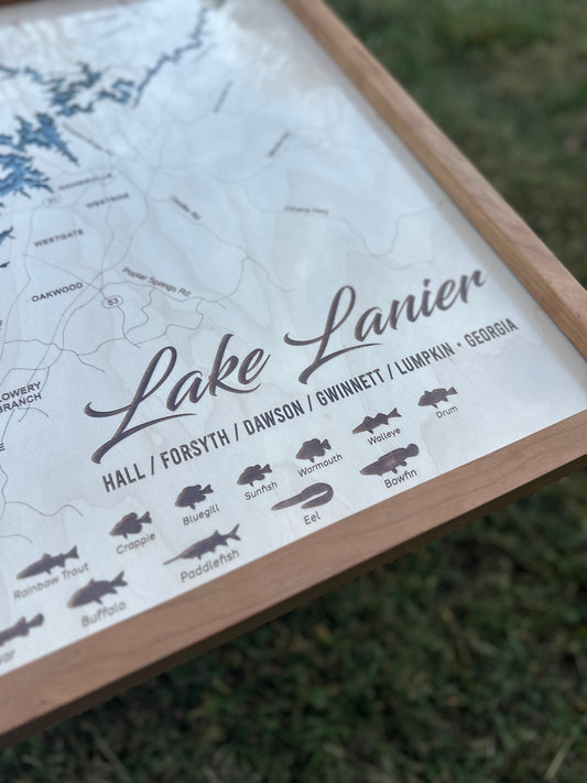 Lake Nacimiento 3D Framed Picture Map,  Wooden Engraved Map,