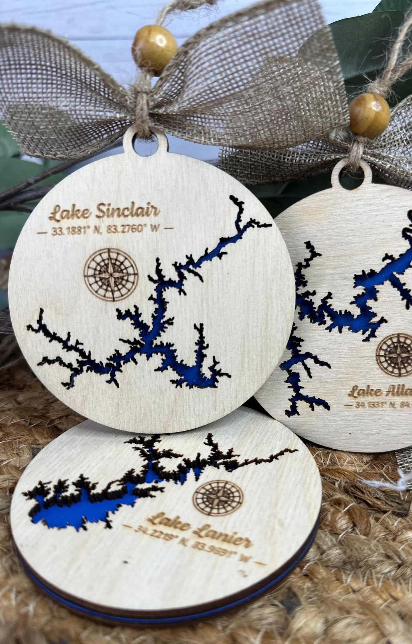 Handcrafted 3D Wooden Lake Ornament - Alabama