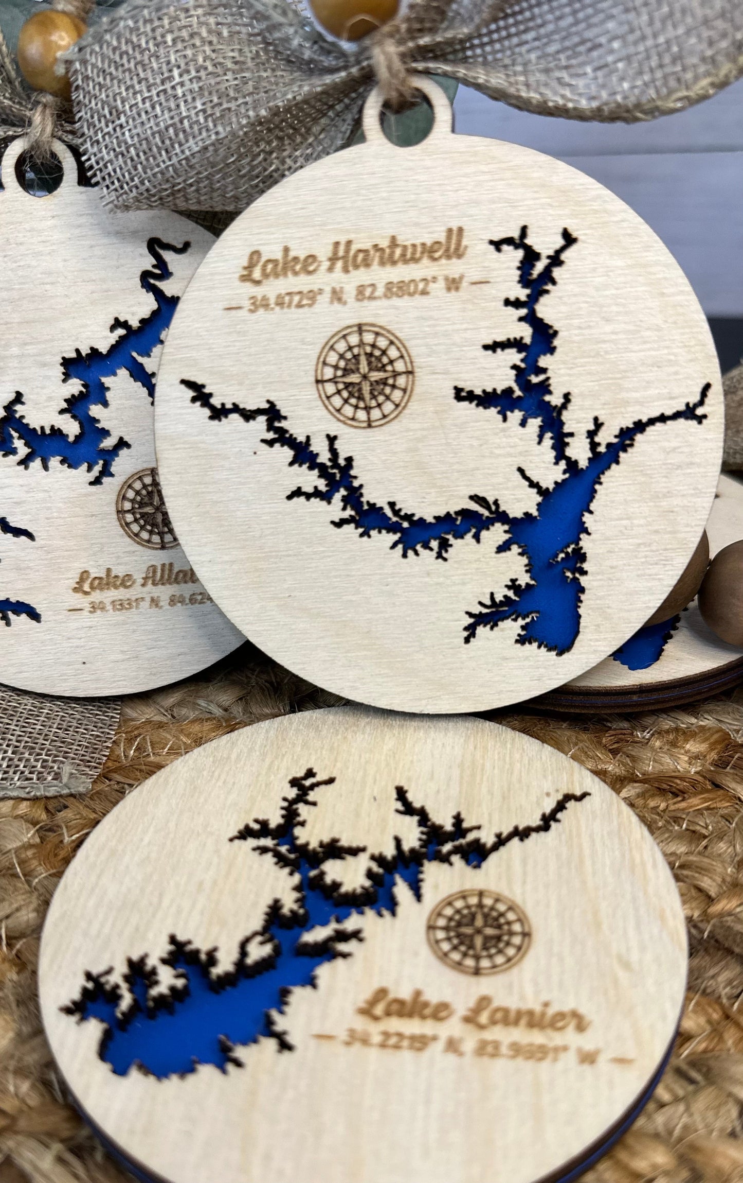 Handcrafted 3D Wooden Lake Ornament - Alabama