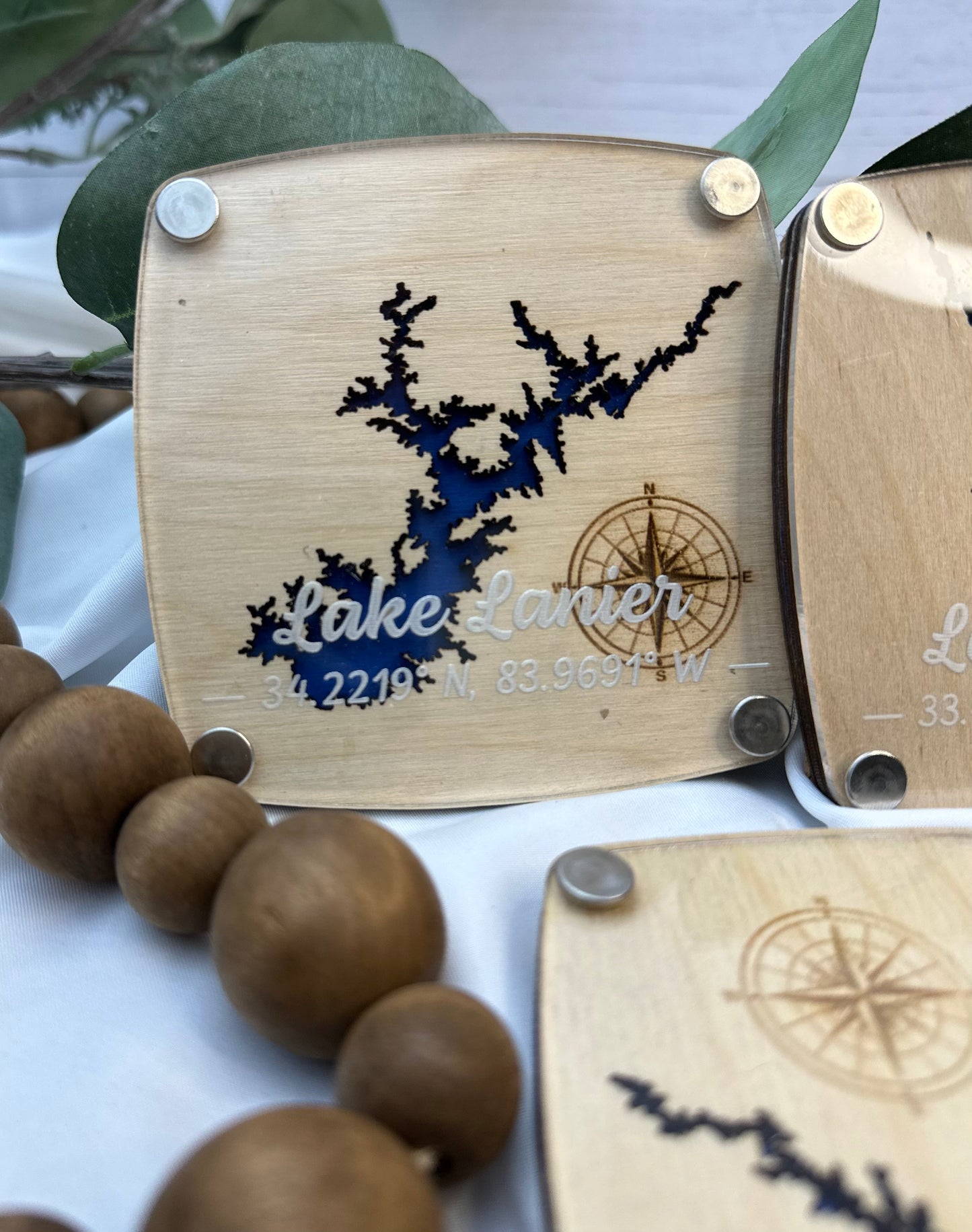 Handcrafted 3D Wooden Lake Coasters - North Carolina