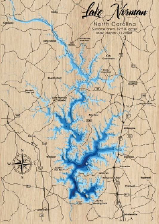 Lake Norman 3D Framed Picture Map,  Wooden Engraved Map,