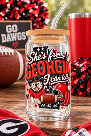 She's From Georgia, I Can Tell – 16 oz Glass Tumbler with Bamboo Lid & Straw