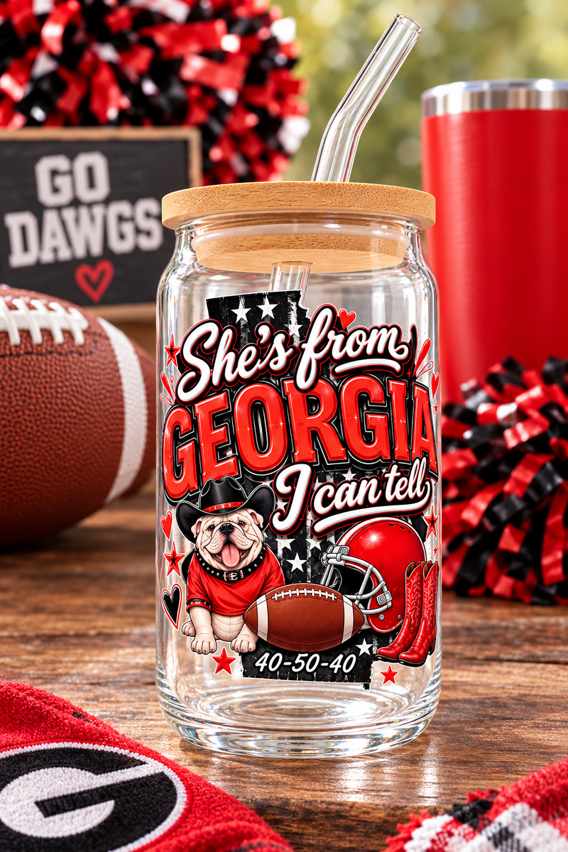 She's From Georgia, I Can Tell – 16 oz Glass Tumbler with Bamboo Lid & Straw