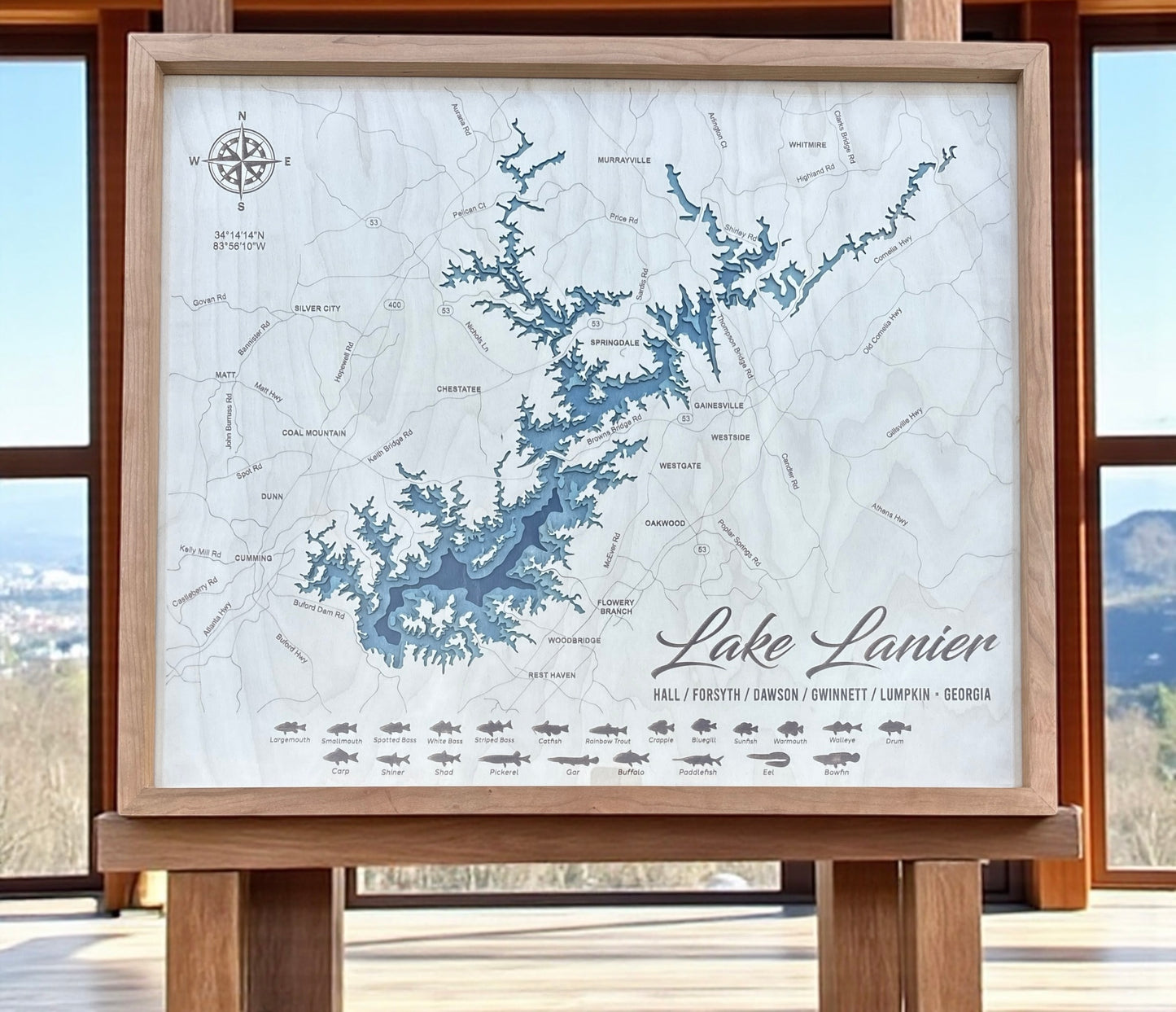 Jackson Lake 3D Framed Picture Map,  Wooden Engraved Map,