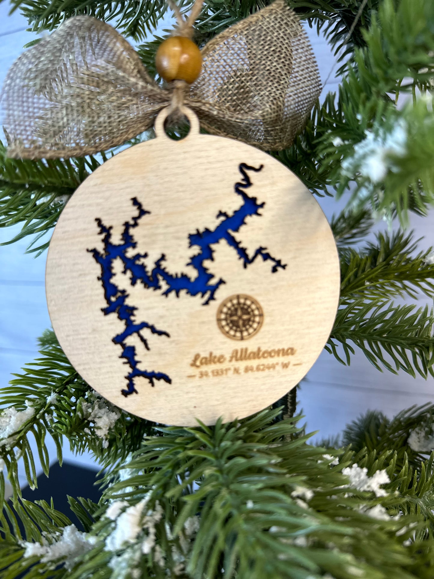 Handcrafted 3D Wooden Lake Ornament - Georgia