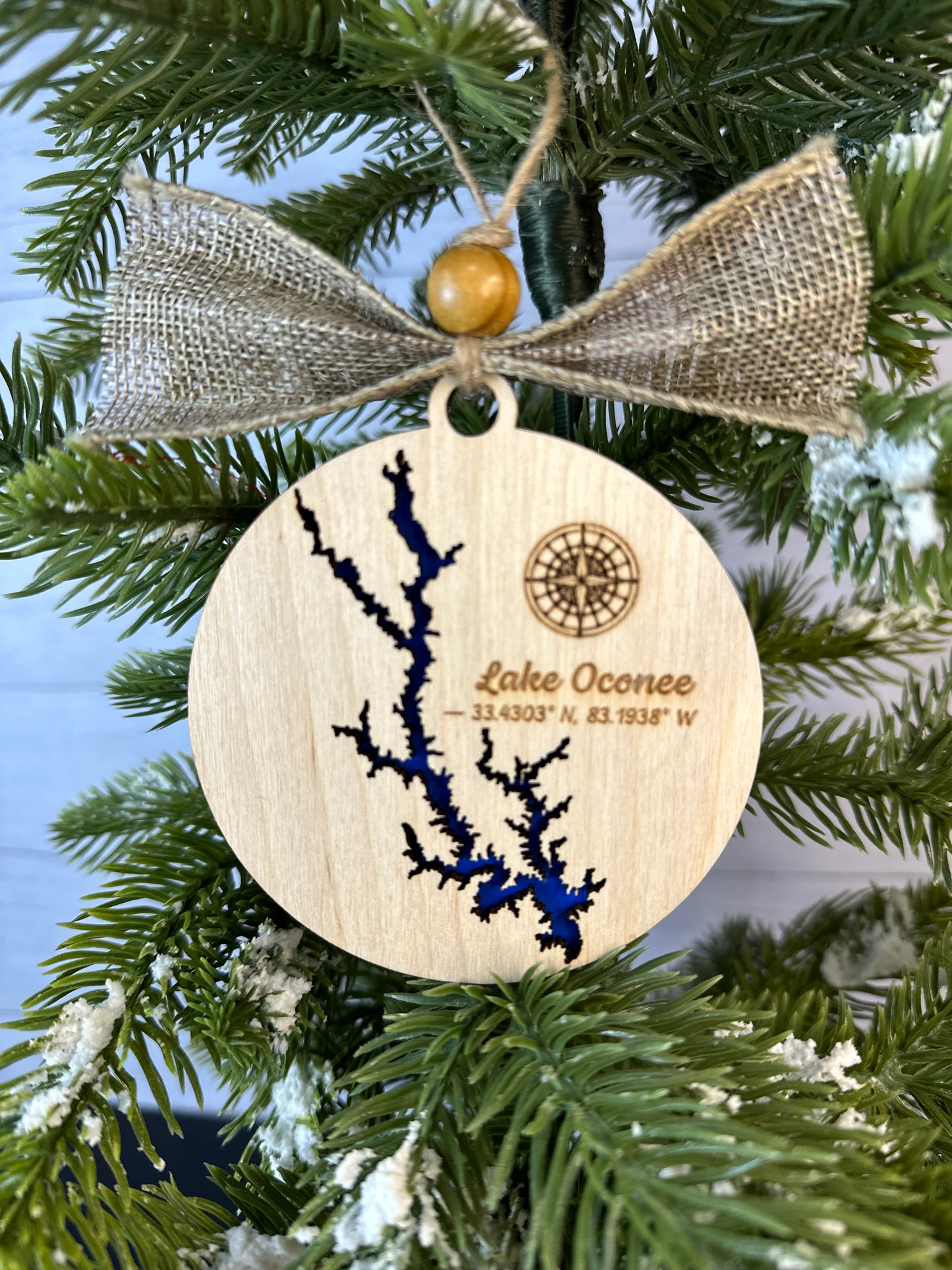 Handcrafted 3D Wooden Lake Ornament - Georgia