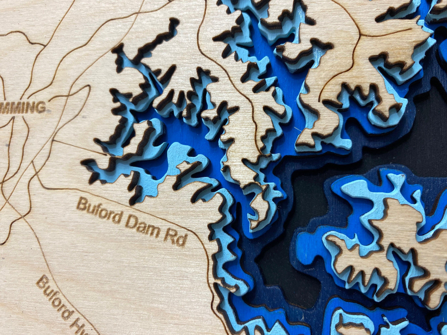 Custom Lake or Coastal 3D Framed Picture Map Wooden Engraved Map