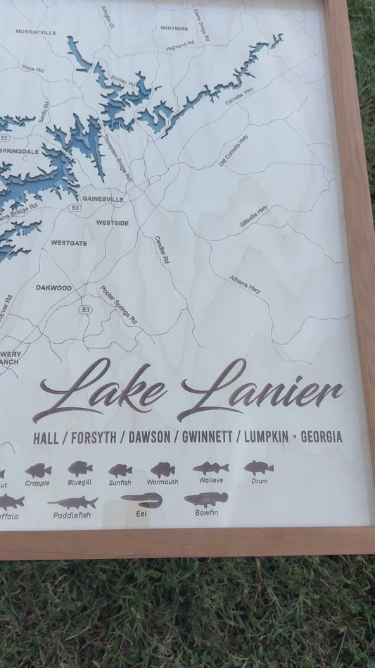 Clarks Hill Lake 3D Framed Picture Map,  Wooden Engraved Map,