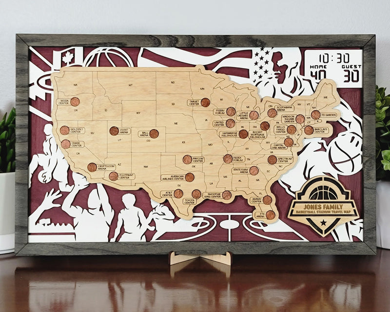 3D NBA Basketball Stadium Map Family Memories Stadium Tracker NBA Bucket List - Lolly and Pops Handcrafted Gifts and Decor