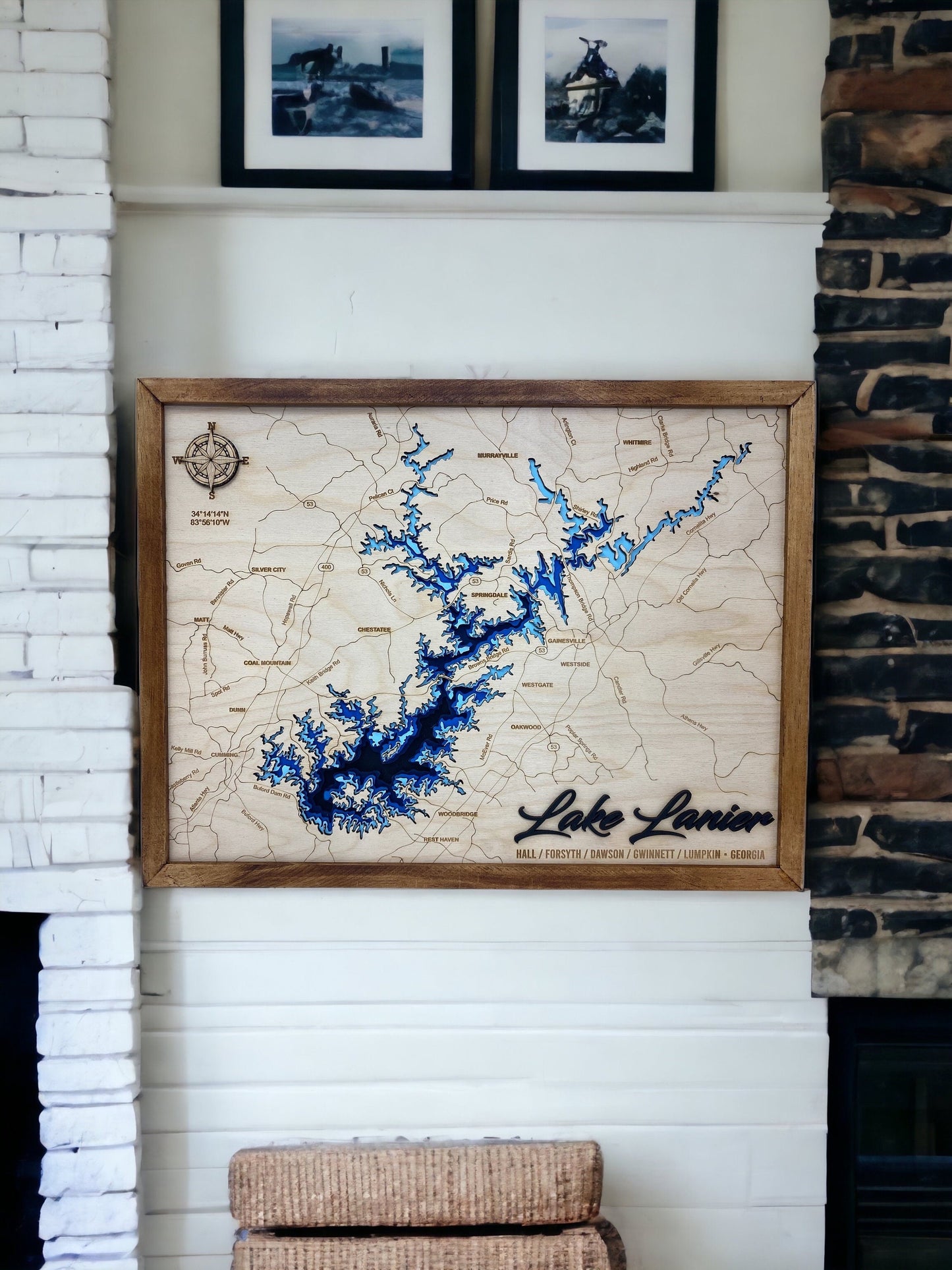 Lake Lanier 3D Framed Picture Map, Lake Sidney Lanier, Wooden Engraved Map,