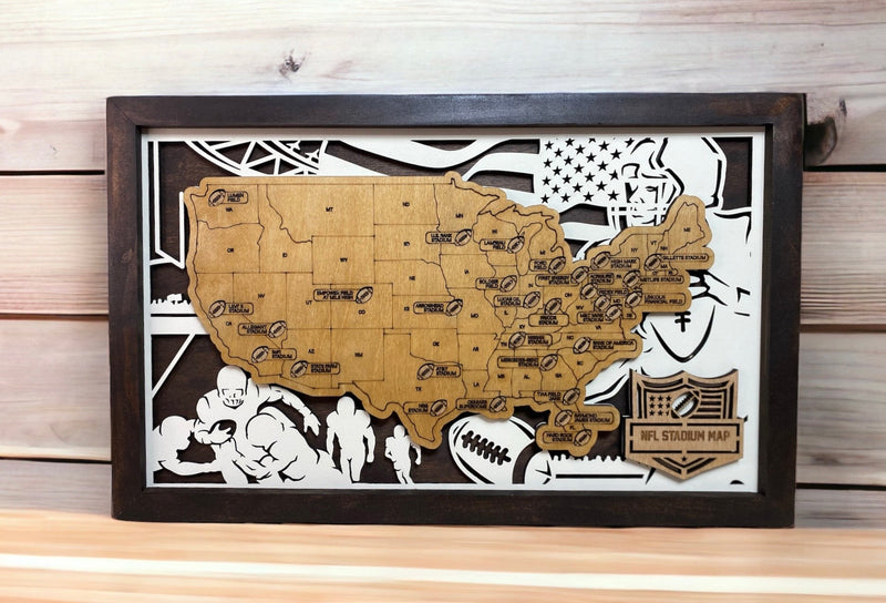 NFL Football Stadium Map Family Memories Stadium Tracker NFL Travel Map Custom Framed - Lolly and Pops Handcrafted Gifts and Decor