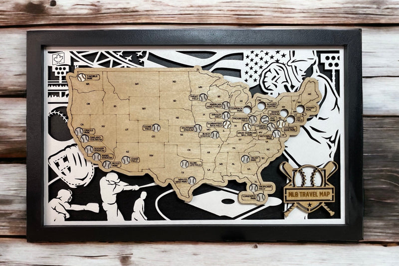MLB Baseball Stadium Map Family Memories Stadium Tracker MLB Stadium Map Bucket list Custom Framed - Lolly and Pops Handcrafted Gifts and Decor